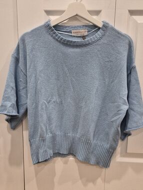 Light Blue Short Sleeve Crew Neck Sweater